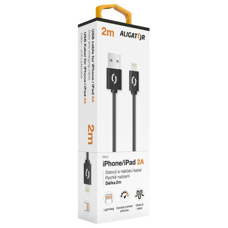 Datový kabel ALIGATOR 2A iPhone lightning 2m, černý