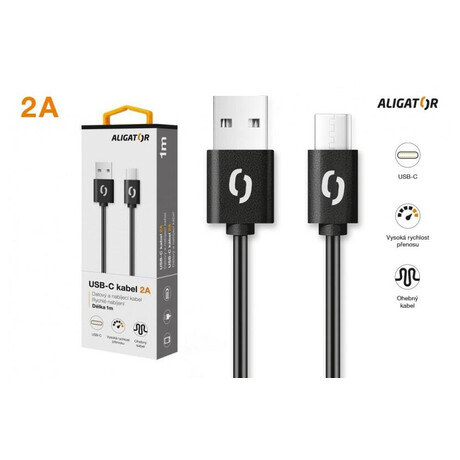 Datový kabel ALIGATOR 2A USB-C 1m, černý