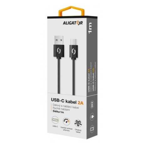 Datový kabel ALIGATOR 2A USB-C 1m, černý