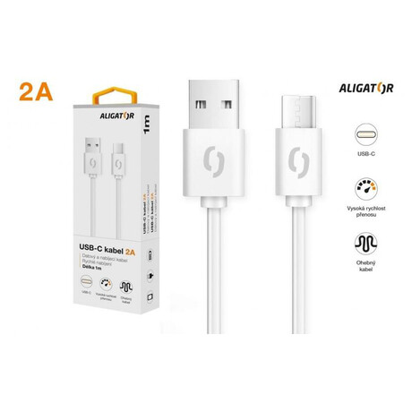 Datový kabel ALIGATOR 2A USB-C 1m, bílý