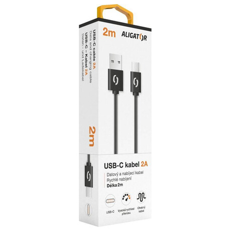 Datový kabel ALIGATOR 2A USB-C 2m, černý