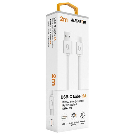 Datový kabel ALIGATOR 2A USB-C 2m, bílý