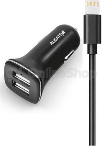 Nabíječka do auta ALIGATOR pro iPhone s 2xUSB výstupem 2.4A, Turbo charge, černá