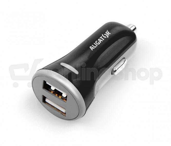 Nabíječka do auta ALIGATOR s Micro USB kabelem a 2xUSB výstupem 3.4A, černá