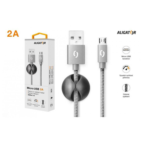 Datový kabel ALIGATOR PREMIUM 2A, Micro USB šedý
