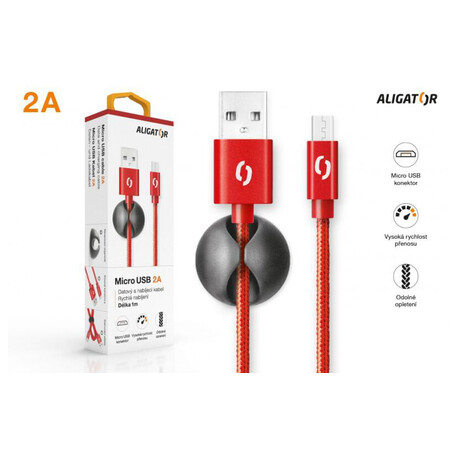 Datový kabel ALIGATOR PREMIUM 2A, Micro USB červený