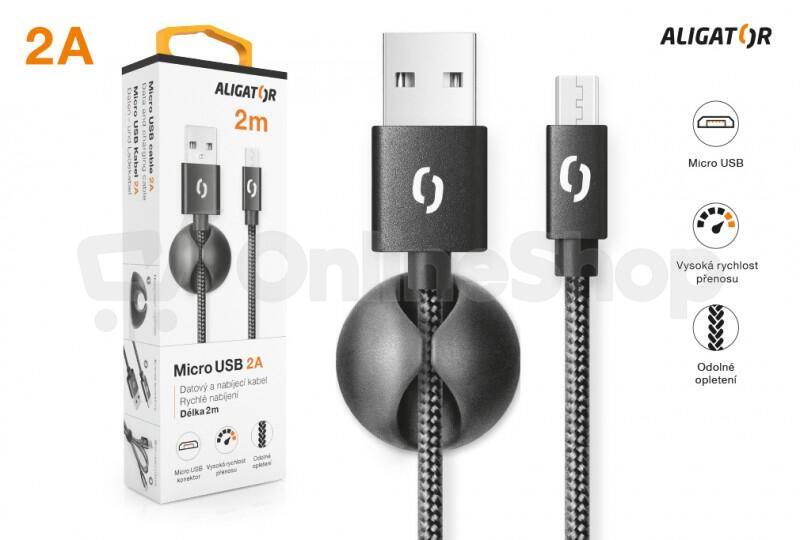 Datový kabel ALIGATOR PREMIUM 2A, Micro USB 2m černý
