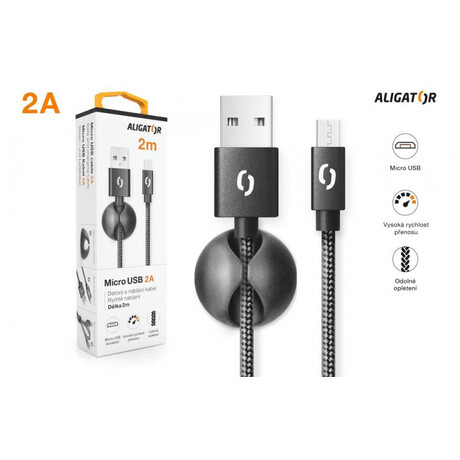 Datový kabel ALIGATOR PREMIUM 2A, Micro USB 2m černý