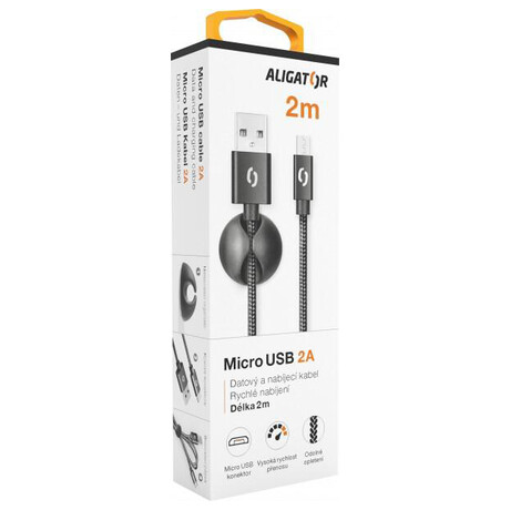 Datový kabel ALIGATOR PREMIUM 2A, Micro USB 2m černý