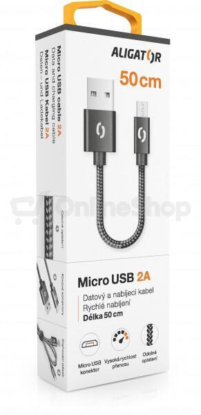 Datový kabel ALIGATOR PREMIUM 2A, Micro USB 50cm černý