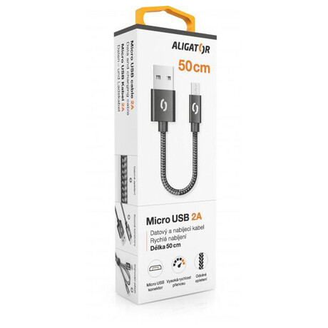 Datový kabel ALIGATOR PREMIUM 2A, Micro USB 50cm černý