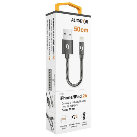 Datový kabel ALIGATOR PREMIUM 2A, Lightning 50cm černý