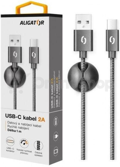 Datový kabel ALIGATOR PREMIUM 2A, USB-C černý