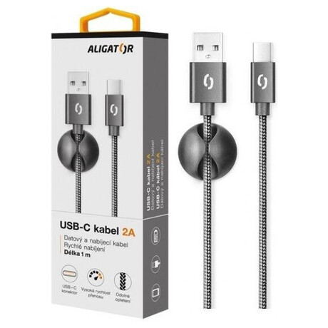 Datový kabel ALIGATOR PREMIUM 2A, USB-C černý