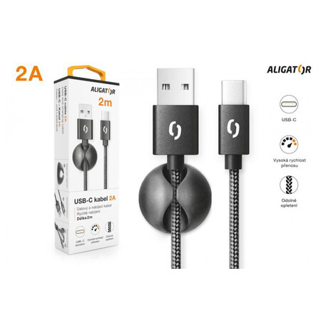 Dat. kab. ALIGATOR PREMIUM 2A, USB-C 2m černý