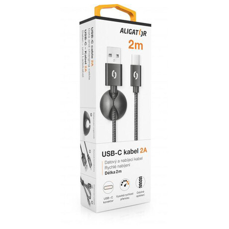 Dat. kab. ALIGATOR PREMIUM 2A, USB-C 2m černý