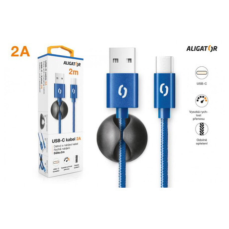 Datový kabel ALIGATOR PREMIUM 2A, USB-C 2m modrý