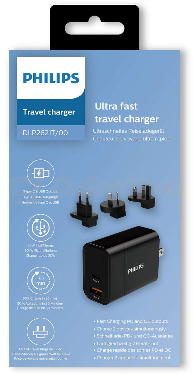 Nabíječka cestovní PHILIPS DLP2621T/00 s adaptéry