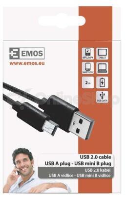USB kabel EMOS USB 2.0 A/M - mini B/M 2m, černý