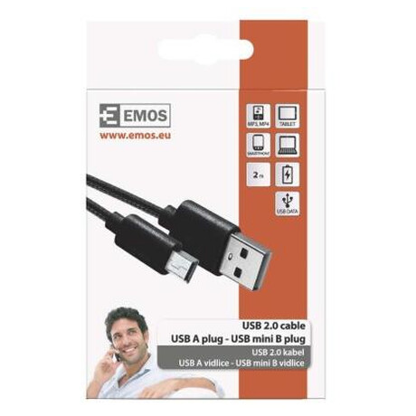 Emos USB 2.0 A/M - mini B/M 2m, ern (foto 2)