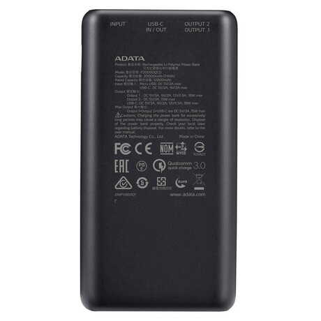 ADATA P20000QCD Power Bank 20000mAh ern (AP20000QCD-DGT-CBK)