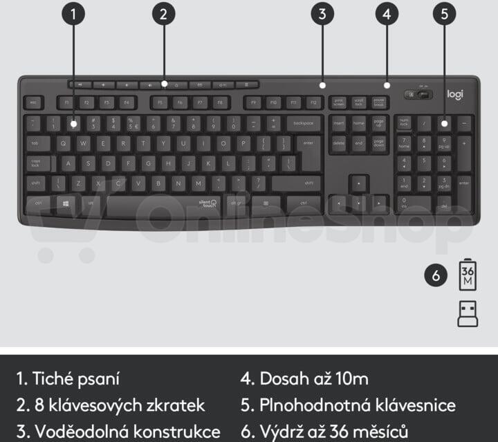 Klávesnice s myší Logitech MK295 Silent, CZ/SK, graphite