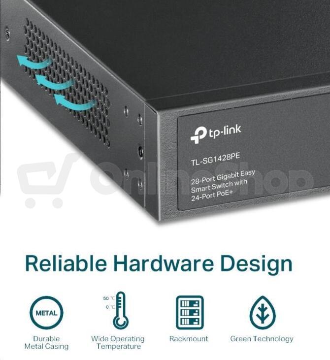 TP-Link Easy Smart switch TL-SG1428PE (26xGbE, 2xSFP, 24xPoE+, 250W)