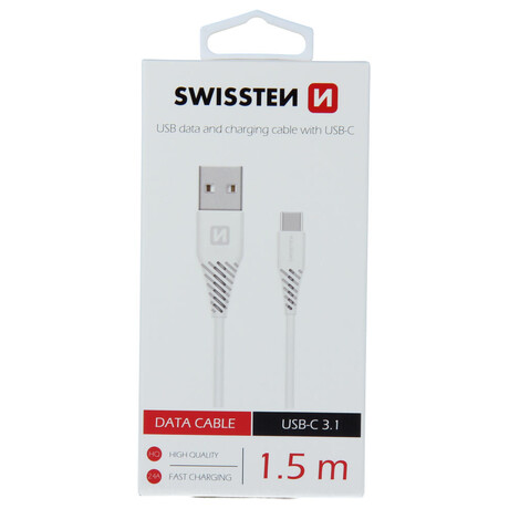DATOVÝ KABEL SWISSTEN USB / USB-C BÍLÝ 1,5 M (7mm)