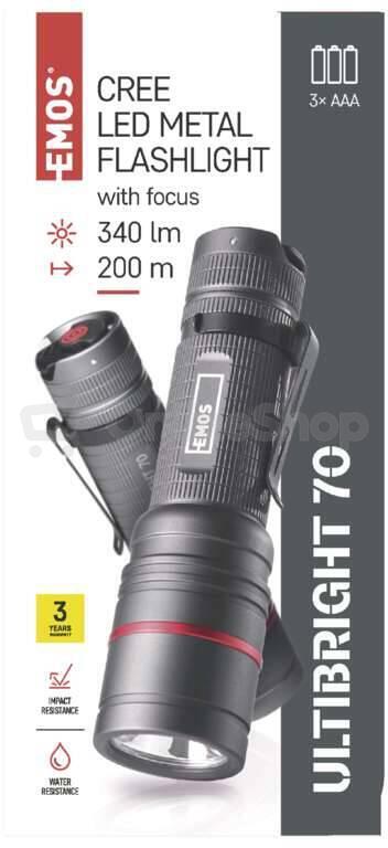 Emos CREE LED kovová svítilna Ultibright 70, 340lm, 3xAAA (P3170)