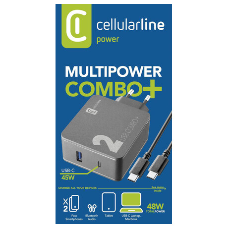 CellularLine Multipower 2&nbsp;Combo Plus pro notebooky i&nbsp;smartphony, PD&nbsp;48W, černý (foto 2)