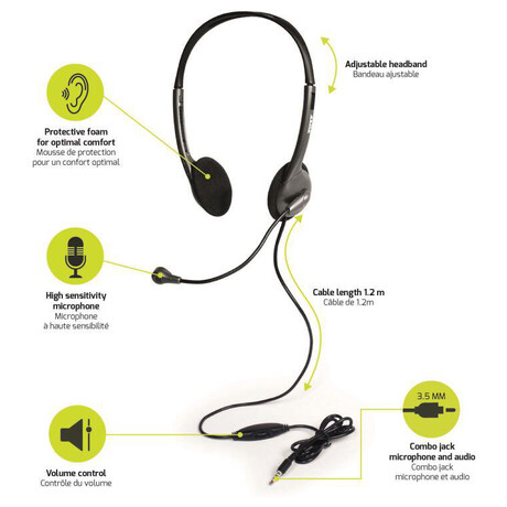 PORT CONNECT - Stereo headset s mikrofonem, 3,5mm jack, ern (901603)