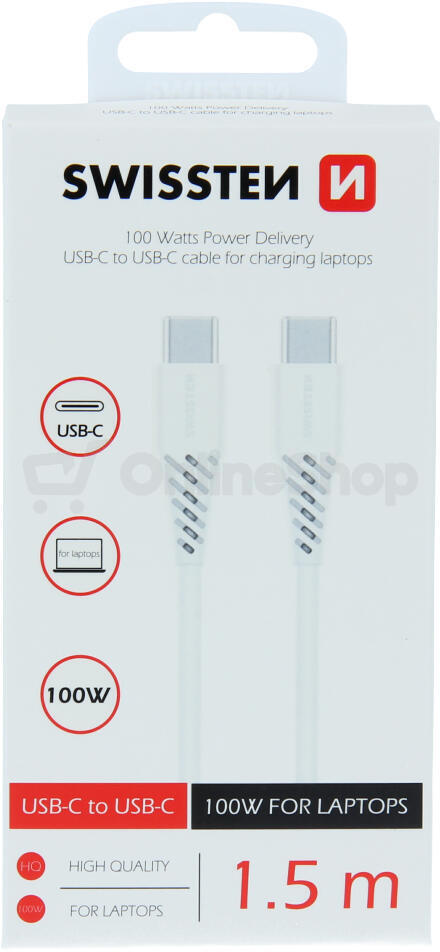 DATOVÝ KABEL SWISSTEN TPE USB-C/USB-C POWER DELIVERY 5A (100W) 1,5 M BÍLÝ