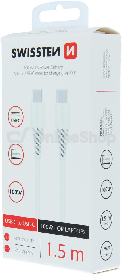 DATOVÝ KABEL SWISSTEN TPE USB-C/USB-C POWER DELIVERY 5A (100W) 1,5 M BÍLÝ