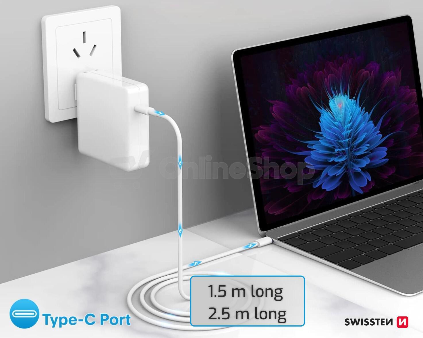 DATOVÝ KABEL SWISSTEN TPE USB-C/USB-C POWER DELIVERY 5A (100W) 1,5 M BÍLÝ