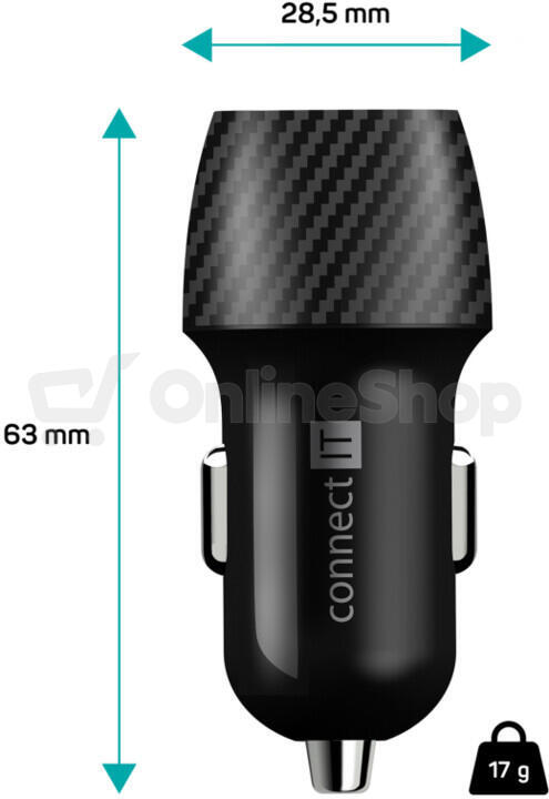 CONNECT IT InCarz QUICK CHARGE 3.0 nabíječka do auta, 1x USB-A, 3 A, carbon (CCC-5012-CA)