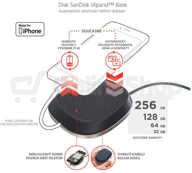 SanDisk iXpand Base 256 GB, adaptér