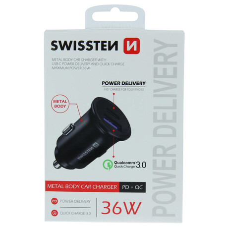 SWISSTEN CL ADAPTR POWER DELIVERY USB-C + QUICK CHARGE 3.0 36W METAL ERN