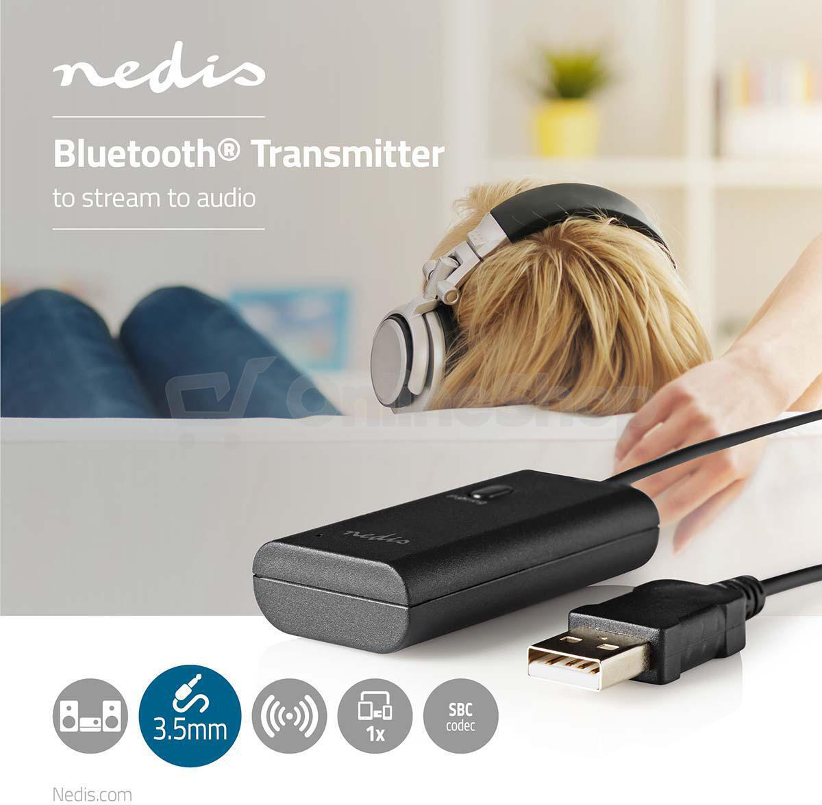 Audio vysílač pro sluchátka Bluetooth NEDIS BTTR050BK