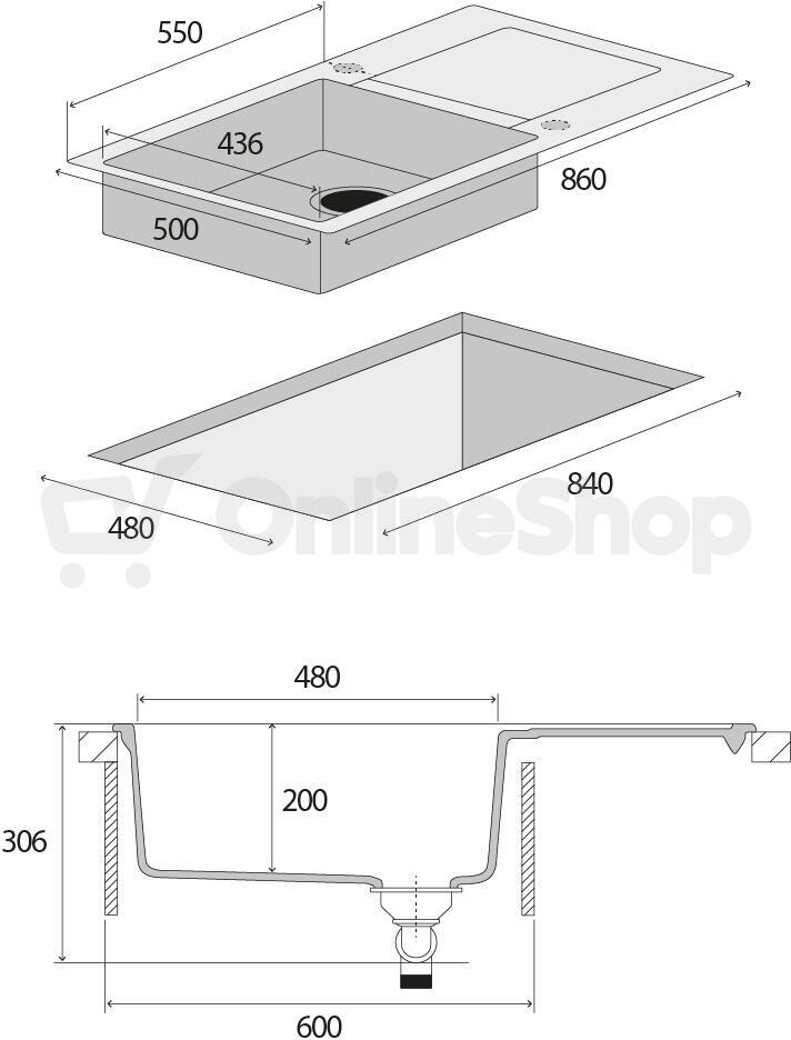 Granitový dřez Concept DG10L60bc Linea, černý