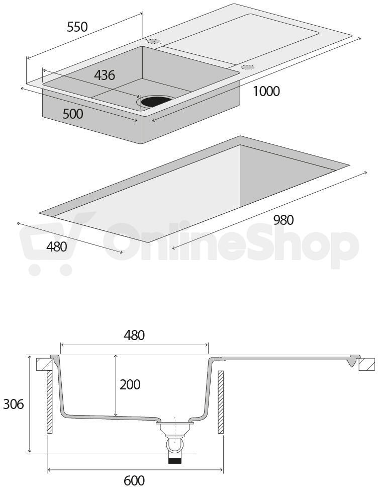 Granitový dřez Concept DG15L60dg Linea, tmavě šedý