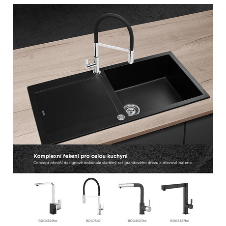 Concept Granitový dřez s&nbsp;odkapem DG15L60bc Linea ČERNÝ (foto 2)