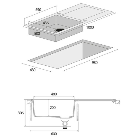 Concept Granitový dřez s&nbsp;odkapem DG15L60bc Linea ČERNÝ (foto 3)