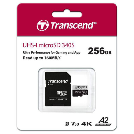 TRANSCEND MicroSDXC karta 256GB 340S, UHS-I U3 A2 Ultra Performace 160/125 MB/s (TS256GUSD340S)