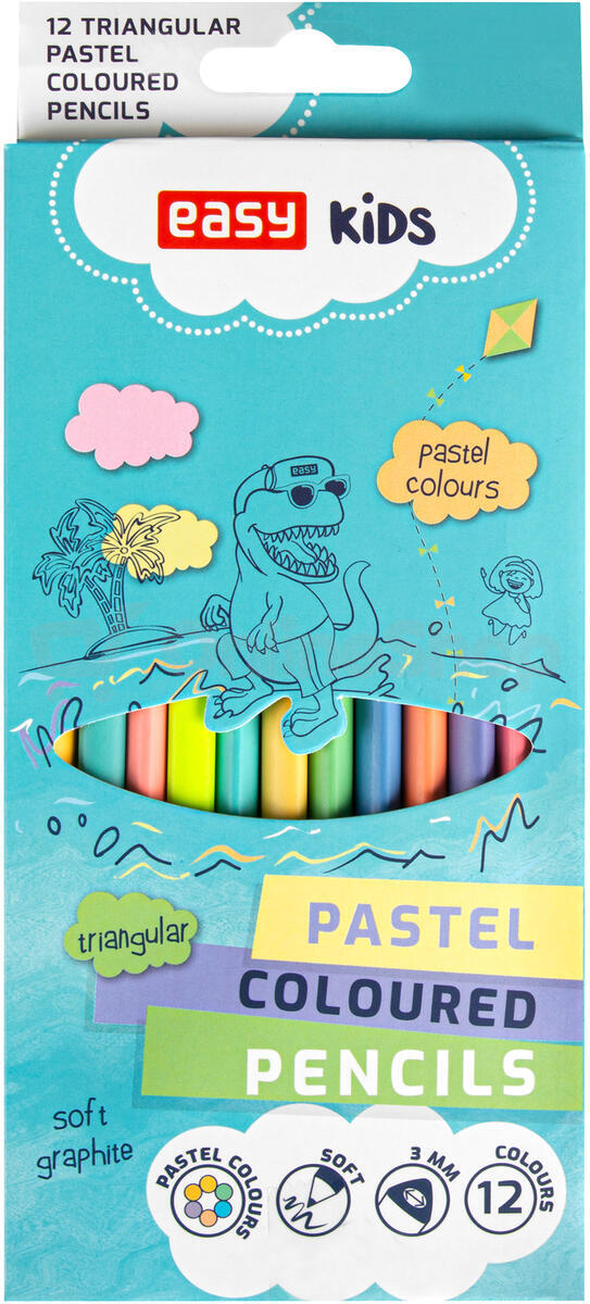 EASY Kids PASTEL Trojhranné pastelky, 12 pastelových barev