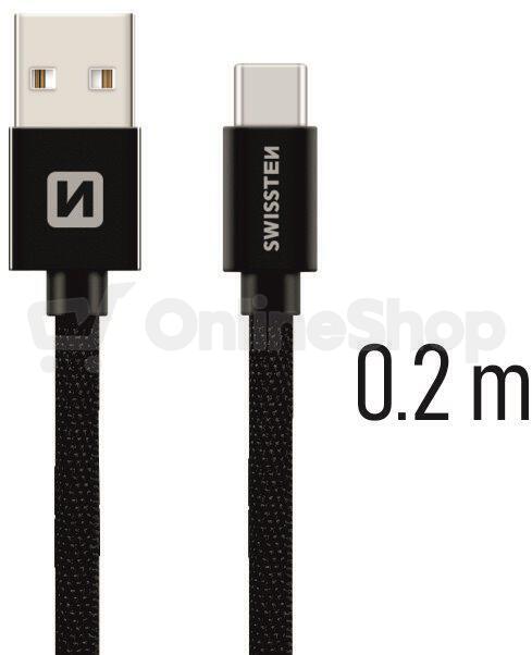 DATOVÝ KABEL SWISSTEN TEXTILE USB / USB-C 0,2 M ČERNÝ