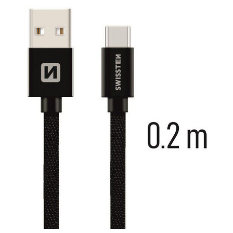 DATOVÝ KABEL SWISSTEN TEXTILE USB / USB-C 0,2 M ČERNÝ