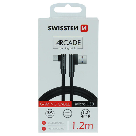 TEXTILNÍ DATOVÝ KABEL SWISSTEN ARCADE USB / MICRO USB 1,2 M ČERNÝ