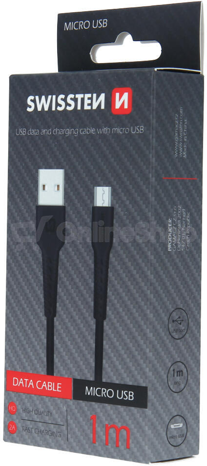 DATOVÝ KABEL SWISSTEN USB / MICRO USB 1,0 M ČERNÝ