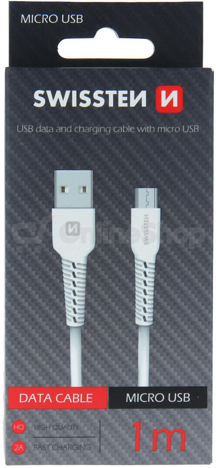 DATOVÝ KABEL SWISSTEN USB / MICRO USB 1,0 M BÍLÝ