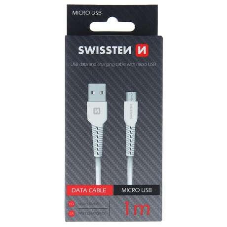 DATOVÝ KABEL SWISSTEN USB / MICRO USB 1,0 M BÍLÝ